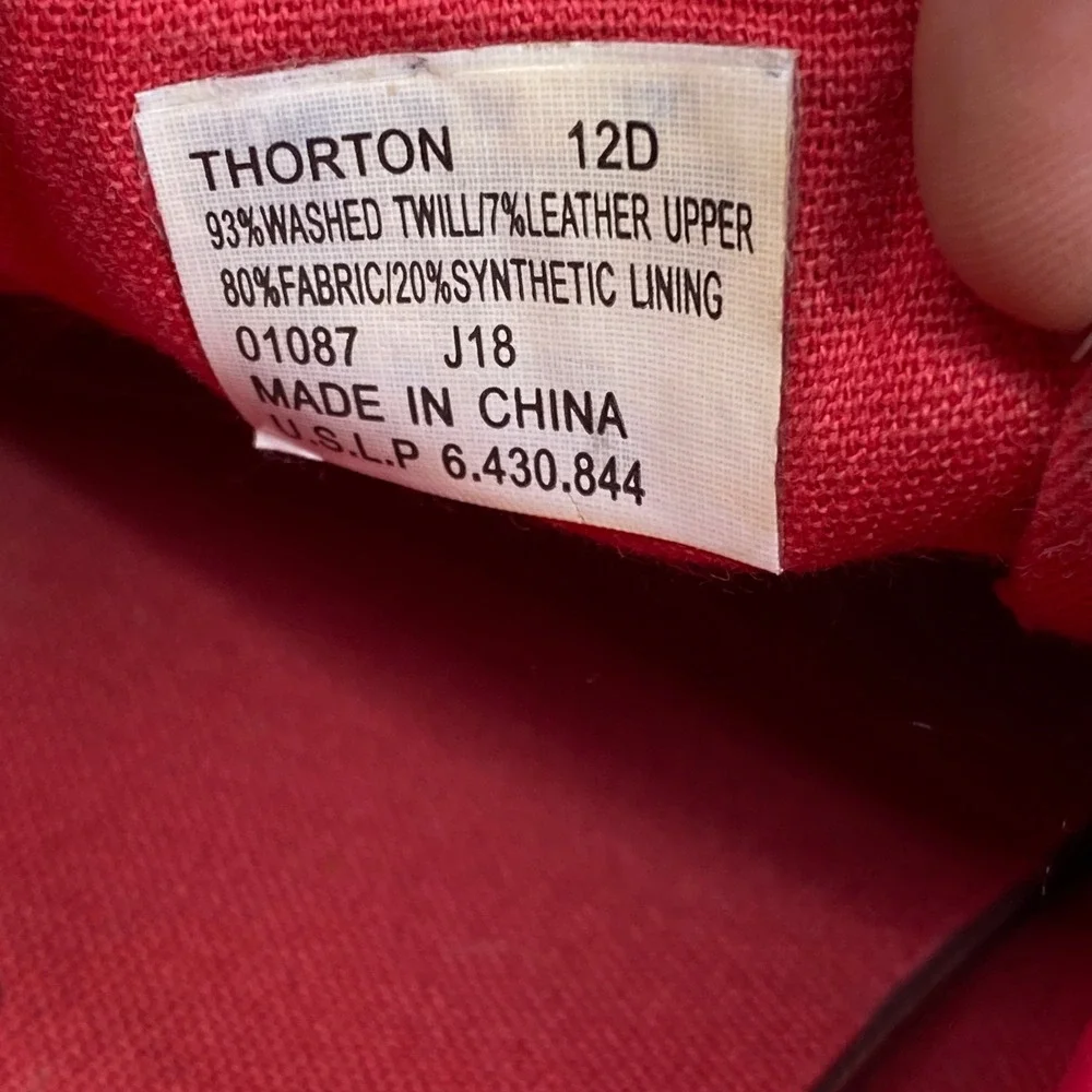 Polo Ralph Lauren Thorton Sneaker Mens 12D Red Washed Twill Leather Low Top J18